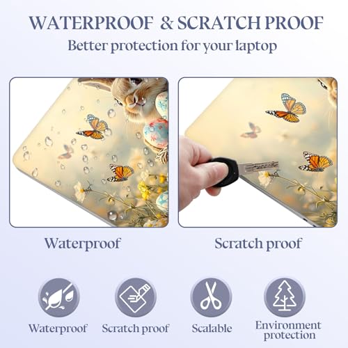 Universal Laptop Skin Sticker Decal,15.6 Inch Laptop Vinyl Cover for 13" 14" 15.6" Laptop,Scratch-Resistant Waterproof Protector Wrap,Reusable with Wrist Pads,Bunny with Eggs and Butterflies - color: Bunny with Eggs and Butterflies