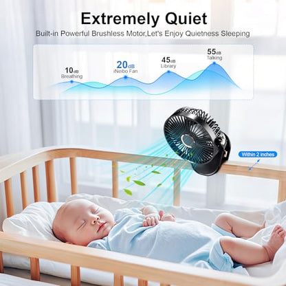 iNeibo 4000mAh Portable Clip on Fan with LED Lights, Battery Operated USB Desk Fan,4 Speed Quiet Rechargeable Mini Table Fan, 360° Rotate Personal Cooling Fan for Home Office Stroller Camping (Black) - color: Black
