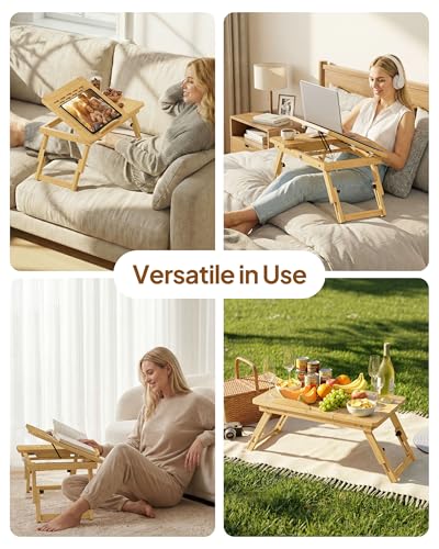 Bamboo Lap Desk, Adjustable Bed Desk with 4 Angle Options & Folding Design | Lap Desks for Adults, Ideal for Bed, Writing, Office Work, Drawing, Sofa & Travel