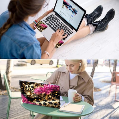 Universal Laptop Skin for 13-16 Inch Laptops,Vinyl Protective Sticker Decal,Easy DIY Trim-to-Fit for HP/Dell/MacBook,Bubble-Free & Removable,Gold Sequeined Leopard - color: Gold Sequeined Leopard
