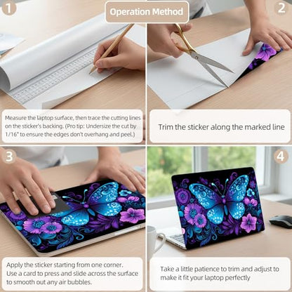 Aesthetic Laptop Skin Cover,12-15.6 Inch Universal Vinyl Sticker Decal,Waterproof Scratch-Resistant Notebook Wrap,Removable Residue-Free Protector,Butterfly Floral - color: Butterfly Floral