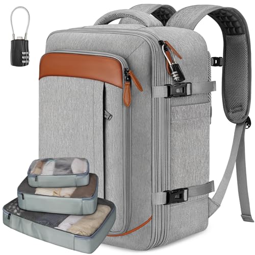 Vancropak Carry On Backpack for Airplanes, Flight Approved Travel Backpack | 3 Packing Cubes, Expandable 40L Luggage Suitcase Fits 17.3" Laptop, Shoe Compartment, Lockable Carry On Bag, mochila de viaje - color: Grey