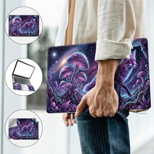 Universal Laptop Skin, DIY Cut-to-Fit Vinyl Cover Compatible with HP, Dell, Lenovo, Mac (13.3" to 15.6"), Anti-Scratch, No Residue & Bubble-Free Protective Decal Sticker, Galaxy Fox Mushroom - color: Galaxy Fox Mushroom