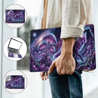 Universal Laptop Skin, DIY Cut-to-Fit Vinyl Cover Compatible with HP, Dell, Lenovo, Mac (13.3" to 15.6"), Anti-Scratch, No Residue & Bubble-Free Protective Decal Sticker, Galaxy Fox Mushroom - color: Galaxy Fox Mushroom