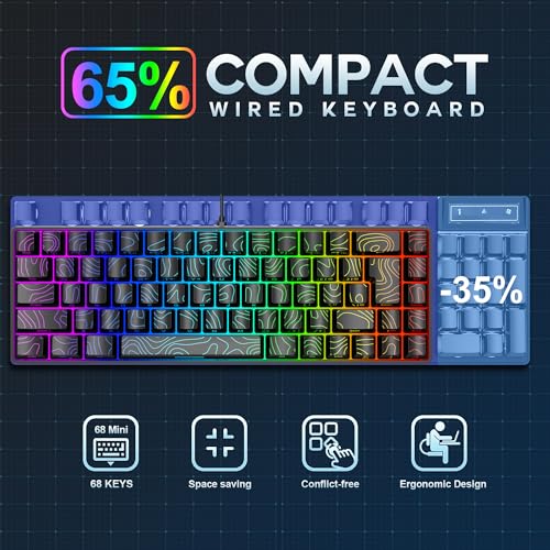 Snpurdiri 65% Wired Gaming Keyboard, 68 Keys RGB Backlit Ultra-Compact Small Gaming Keyboard, for PC/Mac Gamer, Typist, Travel, Easy to Carry on Business Trip Black - color: black