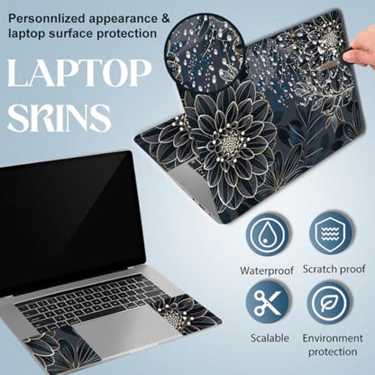 SUPERDANT 3 Pcs Flowers Laptop Skin Sticker Dahlia PVC Trimmable Notebook Decal 14.96x10.63 Inch Reusable Cover for 12 13 14 15 15.6 Inch Laptop Colorful - style: Dahlia