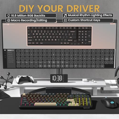 Redragon K742 Wireless Mechanical Gaming Keyboard with Knob, Bluetooth 5.0/2.4GHz/USB C Wired Creamy Keyboard with Number Pad for PC Computer, RGB Backlits, Hot-Swappable with Linear Switches (Brown) - color: Brown
