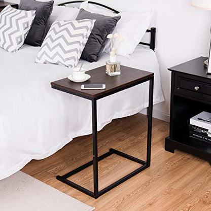 Tangkula Sofa Side End Table C Table Laptop Holder End Stand Desk Coffee Tray Side Table Notebook Tablet Beside Bed Sofa Portable Workstation (Brown) - color: Brown