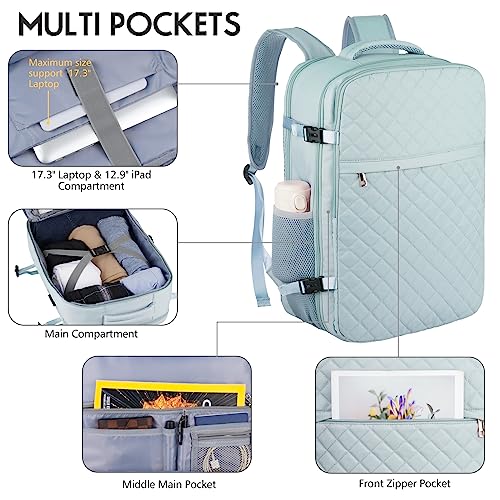 Large Travel Backpack Women, Flight Approved Carry On Backpack, Water Resistant Anti-Theft Large Casual Daypack Fit 17 Inch Laptop with USB Charging Port, Blue - color: Blue, size: 17.3 inch