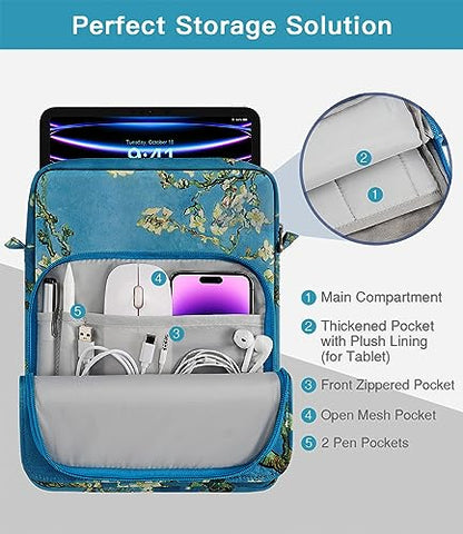 MoKo 9-11 Inch Tablet Sleeve Bag Handle Carrying Case with Shoulder Strap for iPad Pro, Air, 10th, 9/8/7, Air 5/4, Tab S8/S9, Apricot Flower | Fits iPad Pro 11-inch M4, iPad Air 11-inch M2, iPad 10th 10.9, iPad 9/8/7th 10.2 and Tab S8/S9 11, Apricot Flowe