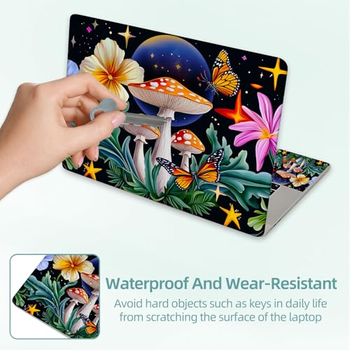 Universal Laptop Skin Decal, 3-Piece Vinyl Protector for 12 13 14 15.6" Notebook, Waterproof Anti-Scratch, Easy Trim & Bubble-Free Finish, Mushroom Flower Butterfly - color: Mushroom Flower Butterfly