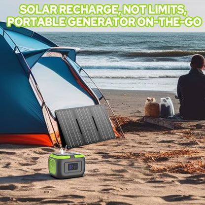 Solar Power Station with Panel, Portable Solar Power Bank with AC Outlet 120W Camping 110V Outlet Power Pack Fast Charging for Laptop Smart Devices RV VanLife Hiking Fishing Power Outage Backup