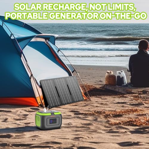 Solar Power Station with Panel, Portable Solar Power Bank with AC Outlet 120W Camping 110V Outlet Power Pack Fast Charging for Laptop Smart Devices RV VanLife Hiking Fishing Power Outage Backup