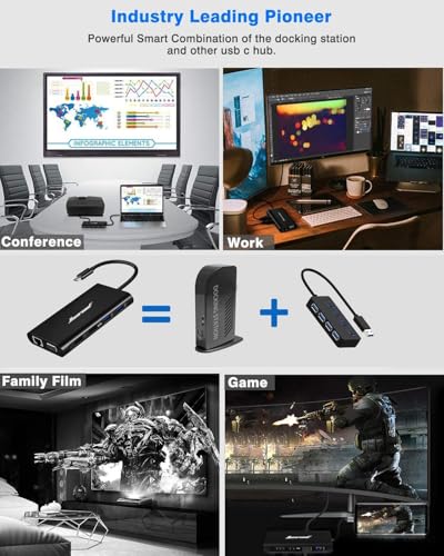 Hiearcool USB C Docking Station, 11-in-1 Dock, HDMI, VGA, Ethernet, Black - color: Carbon Black