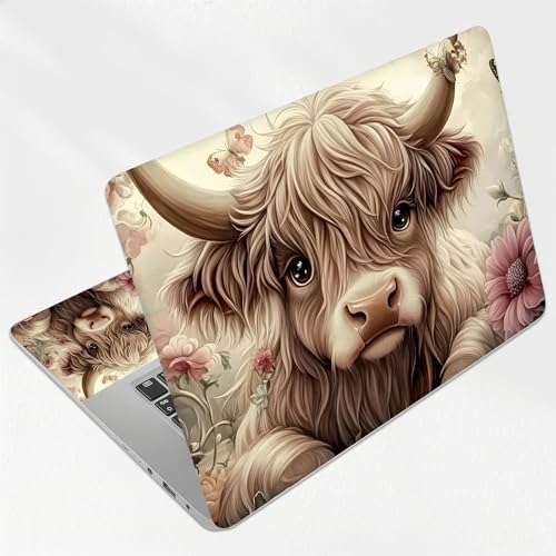 Highland Cow Butterfly Floral Universal Laptop Skin Sticker 3PCS, Protective Decal Trim-to-Fit 11.6" 13.3" 14" 15.6" Laptop Vinyl Cover, Removable Anti-Scratch Computer Decal Protector - color: Highland Cow Butterfly Floral