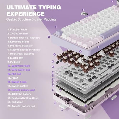 YUNZII B75 PRO Wireless Mechanical Gaming Keyboard | Custom 75% Layout with Knob,Gasket Mount,Hot Swap,Creamy Pre-lubed Switch,BT/USB-C/2.4G(Cocoa Cream V2 Switch,Purple) - color: Purple, size: Cocoa Cream V2 Switch