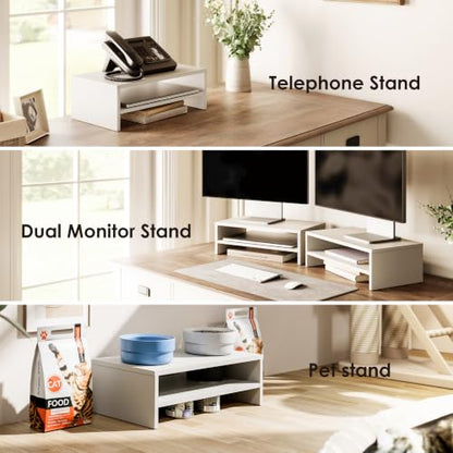FITUEYES Monitor Stand - 2 Tier Computer Monitor Riser Shelf, Wood Desktop Stand for Laptop Computer Screen, Desk Organization, Office Supplies | For Laptop PC Screen Computer Printer TV, 2 Tiers, Non-slip Pads, Multi-functional, Multi-storage, Desk Shelf