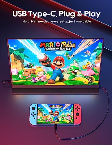 HONGO 16.1'' 144Hz Portable Gaming Monitor for Laptop, 1080P FHD IPS Screen with HDR, 1200:1 FreeSync, Ultra Slim & Eye Care,Travel Monitor External Screen for Laptop, PC, PS5, Mac, Xbox