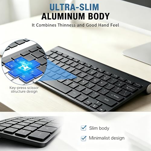 Wireless Keyboard, 78 Keys 2.4G Bluetooth Thin Lightweight Silent Keyboards for Laptop/PC/Tablet/Desktop/Smart TV - color: Black