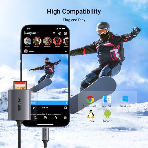 UGREEN USB C SD Card Reader, 2-in-1 Micro SD Memory Card Reader for TF SD Micro SD SDXC SDHC, USB SD Card Reader Type C Compatible with iPhone 17 16, Samsung Galaxy, MacBook, iPad, Trail Game Camera