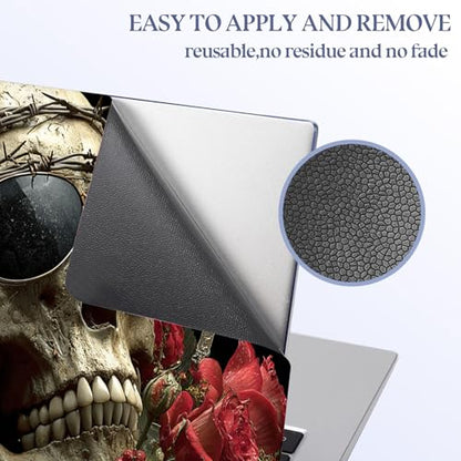 Universal Laptop Skin Sticker Decal,15.6 Inch Laptop Vinyl Cover for 13" 14" 15.6" Laptop,Scratch-Resistant Waterproof Protector Wrap,Reusable with Wrist Pads,Skull with Roses - color: Skull with Roses