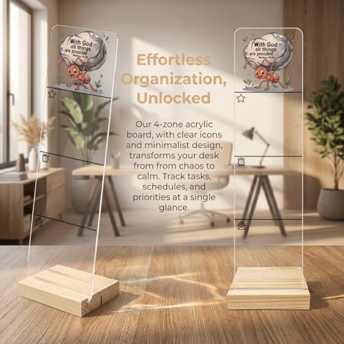 Sticky Notes Monitor Memo Board Acrylic Holder with Removable Wooden Base, with God All Things are Possible Logo Desk Set with 200 Sheets Two Sizes Sticky Notes, Office Desk Accessories Organizer