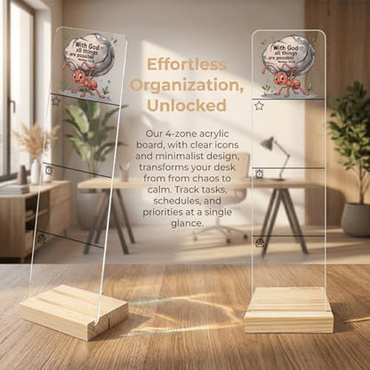 Sticky Notes Monitor Memo Board Acrylic Holder with Removable Wooden Base, with God All Things are Possible Logo Desk Set with 200 Sheets Two Sizes Sticky Notes, Office Desk Accessories Organizer