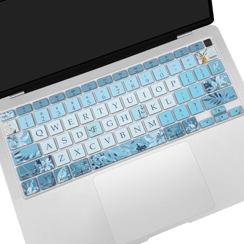 Silicone Keyboard Cover for MacBook Air 13 inch 2021 2020 Model A2179 A2337 M1 Chip, Gray Blue Flowers - color: Gray Blue Flowers