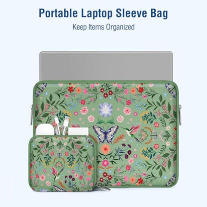 MOSISO Laptop Case 13.3 inch, 13-14 inch Laptop Sleeve Bag with Small Case | Compatible with MacBook Air/Pro 13/Pro 14, HP Dell ASUS Lenovo, Neoprene Hummingbird Plants Flowers Bag, Green - color: Green, size: 13.3 inch