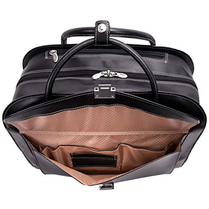 McKlein Granville, Top Grain Cowhide Leather, 15" Leather Horizontal Wheeled Ladies' Laptop/Computer & Tablet Business Briefcase/Rolling Overnight Travel Bag, Removable trolley case