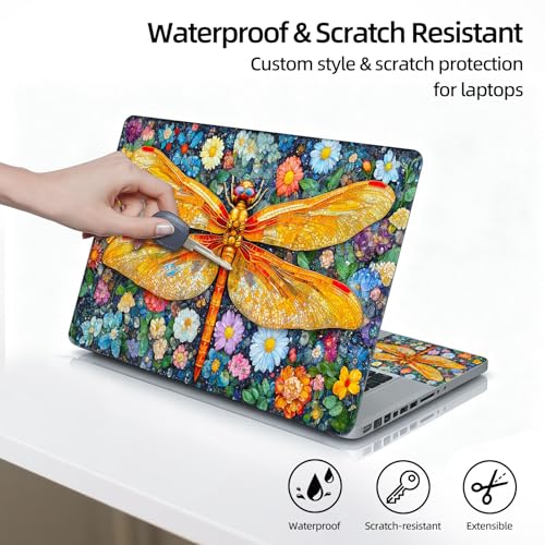 Universal Laptop Skin Sticker Decal, 12"-15.6" Aesthetic Vinyl Wrap, Mosaic Dragonfly Waterproof Notebook Cover Art Protector for MacBook HP Dell Lenovo, Fits 13" 14" 15" 15.6" - color: Mosaic Dragonfly