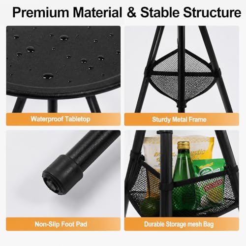 Portable Round Folding Camping Table, Adjustable Height Collapsible Triangular Side Table, Lightweight Mini Beach Table with Carry Bag for Picnic, Beach, Hiking, Backyard