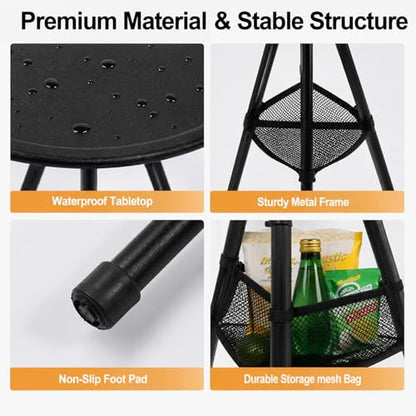 Portable Round Folding Camping Table, Adjustable Height Collapsible Triangular Side Table, Lightweight Mini Beach Table with Carry Bag for Picnic, Beach, Hiking, Backyard