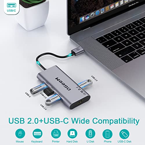 QGeeM 7 in 1 USB 3.0 Data Hub Adapter in Aluminum Dongle with USB to HDMI Adapter 1080p Output,3 USB Ports,USB-C Data Port,SD/Micro Card Reader, Compatible with Windows, Mac, Android