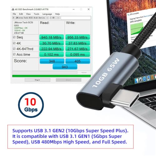 cablecc USB-C Type-C 10Gbps Male to Male Dual Right Angled 4K Video PD 65W Power Cable 90 Degree 200CM - style: Dual Right Angled 2M