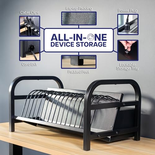 VIVO Lockable 16-Bay Laptop/Tablet Open Charging Station, Multi Device Charging Organizer, Chromebook Charging Station for Classroom, Devices up to 14 inches, Lock Box and Key, Black, STAND-LAPC3-L - size: 16-Bay + Lock