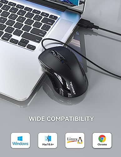 TECKNET Wired Mouse, USB Wired Computer Mice, 3600DPI 4 Adjustable Levels, 6-Button Ergonomic Mouse for Laptop PC Desktop Notebook - Black - color: Black