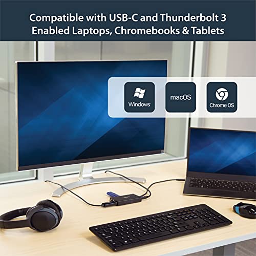 StarTech 4-in-1 USB-C Travel Dock with 4K HDMI, 60W PD, GbE, USB-A, TAA | Windows, macOS, ChromeOS, Driverless setup, 10in/25cm attached cable, USB Powered, 2-port USB-A 3.0 5Gbps - style: 60W Power Delivery | 2x USB-A 3.0