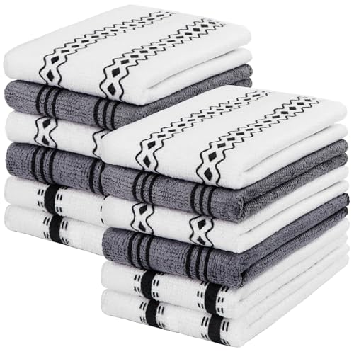 HOMEXCEL Microfiber Cleaning Cloth, Kitchen Towels 12 Pack, Lint Free, Scratch-Free, Highly Absorbent, Reusable Dish Towels for Kitchen and Household - color: White/Grey