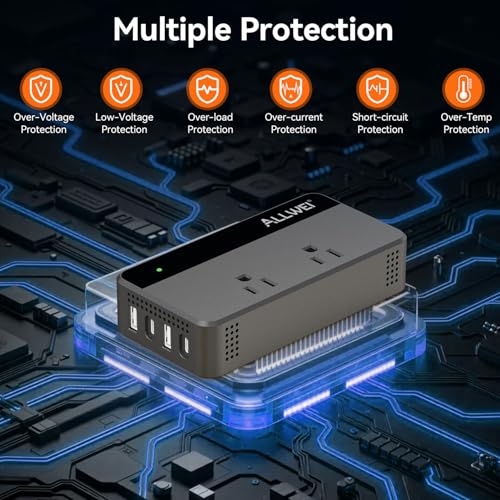 ALLWEI 200W Car Power Inverter 12V DC to 110V AC with USB C | Car Inverter with 4 USB Fast Charging Ports (2 USB-A & 2 USB-C), Powers Phones, Laptops and Small Devices for Road Trips