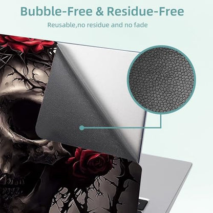 Universal Laptop Skin Decal, 3-Piece Vinyl Protector for 12 13 14 15.6" Notebook, Waterproof Anti-Scratch, Easy Trim & Bubble-Free Finish, Skull with Red Roses on Head - color: Skull with Red Roses on Head