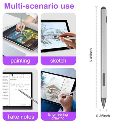 Surface Pen - Surface Pro Pen Stylus for Surface Pro 11/9/10/8/X/7/6/5/4/3, USB-C Fast Charge, 4096 Pressure Sensitivity, Palm Rejection Surface Pen for Surface Go 2/3/4/Book/Laptop/Studio - color: Silver