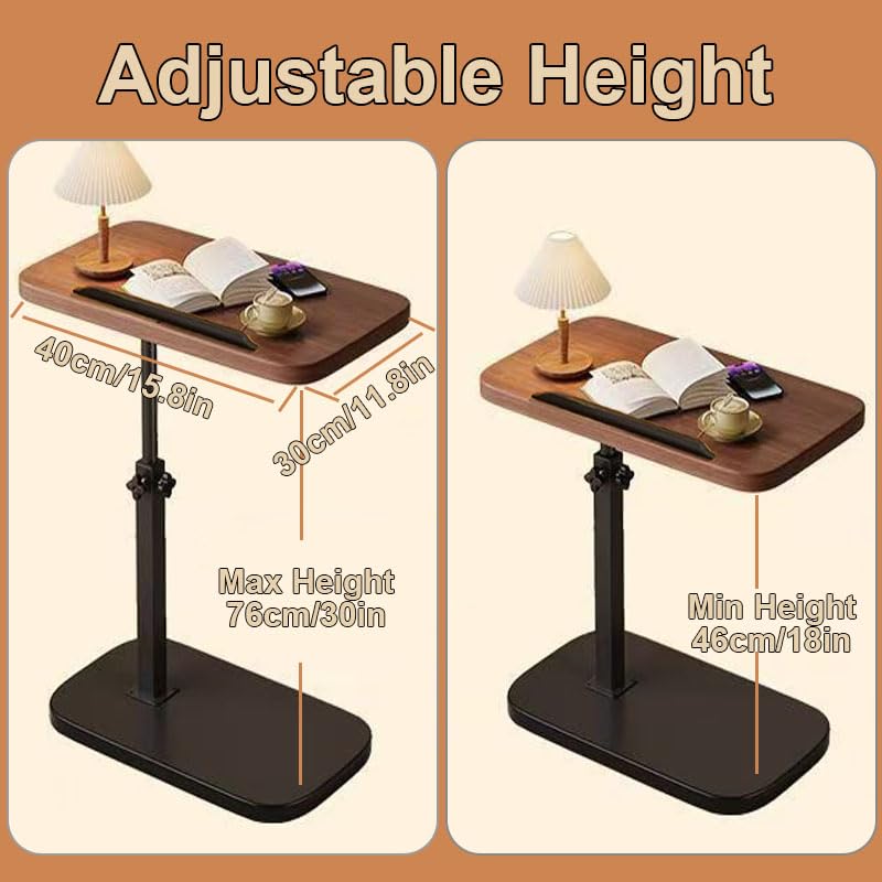 Multiful Sofa Side Floor Stand,Mini Projector Stand Table, Wooden Tray Table,Portable Laptop Holder,Height Adjustable Snack Tray Stand for Living Room Couch Bed Side (Black)