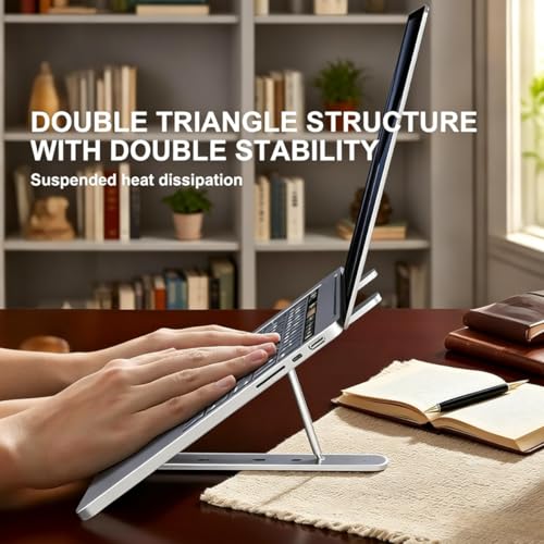 1Pc Foldable Ventilated Laptop Stand, Adjustable Desk Computer Riser, Portable Notebook Holder for 10-15.6 Inch Laptops (White)