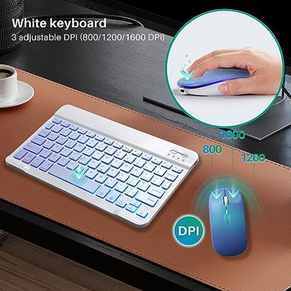 Bluetooth Keyboard and Mouse Combo for iPad - Rechargeable Wireless Keyboard & Mouse with 7-Color Backlit Compatible with iPad 9th/8th Gen, iPad Pro/Air/Mini, iPhone14/13/12 Pro, (10 inch Purple) - color: purple