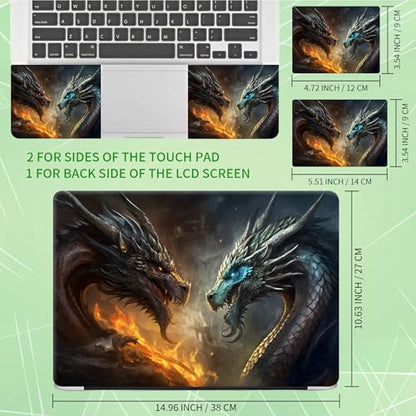 Laptop Skin Sticker Decal, Universal Protective Cover Fit 12 13 14 15.6 Inch Notebook, Reusable Water-Resistant Vinyl Decal w/ 2 Wrist Pads for Business Travel Office, Dragon Flame - color: Dragon Flame