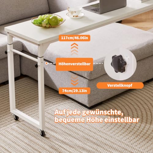 Aibiju Overbed Table with Wheels, Bed Desk with Adjustable Height, Rolling Table, Laptop Table, Recliner Desk, for Bedroom, Living Room, Office, White YD-BT001W - color: White