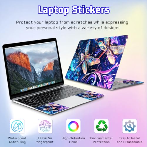Universal Laptop Skin Sticker Decal, Compatible with MacBook HP Dell Lenovo 12"-15.6", Reusable Vinyl Notebook Cover 3PCS Set, High-Recognition Film-Dragonfly Sparkling - color: Dragonfly Sparkling