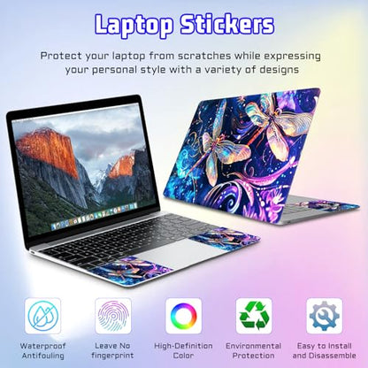 Universal Laptop Skin Sticker Decal, Compatible with MacBook HP Dell Lenovo 12"-15.6", Reusable Vinyl Notebook Cover 3PCS Set, High-Recognition Film-Dragonfly Sparkling - color: Dragonfly Sparkling