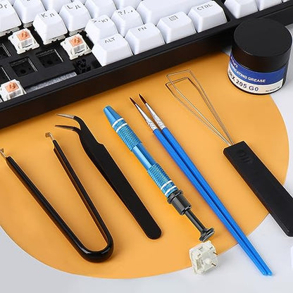 RUNJRX Keyboard Lube Kit JRX 205G0 0.53oz/15g for Mechanical Keyboard Switch Lube, Keyboard Removal Tool with Keycap Puller,Switch Puller,Tweezers(6 Pcs) - style: Lube Kit-M